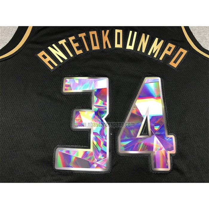 Camiseta Golden Edition Milwaukee Bucks Giannis Antetokounmpo NO 34 2021-22 Negro